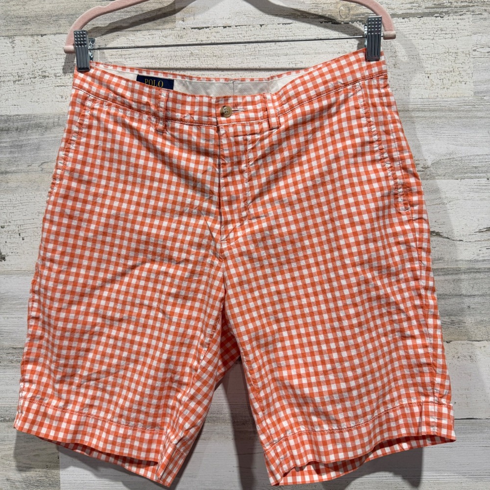Polo Ralph Lauren Shorts Men 32 Orange Gingham Check Preppy EUC